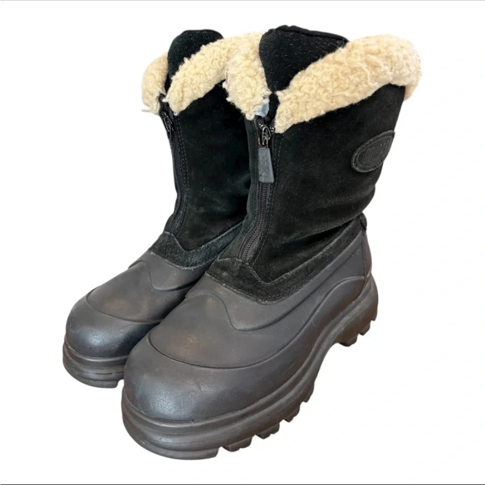 Cougar Black Insulated Winter Boots with Faux Fur Trim & Zipper Front, Sz 8